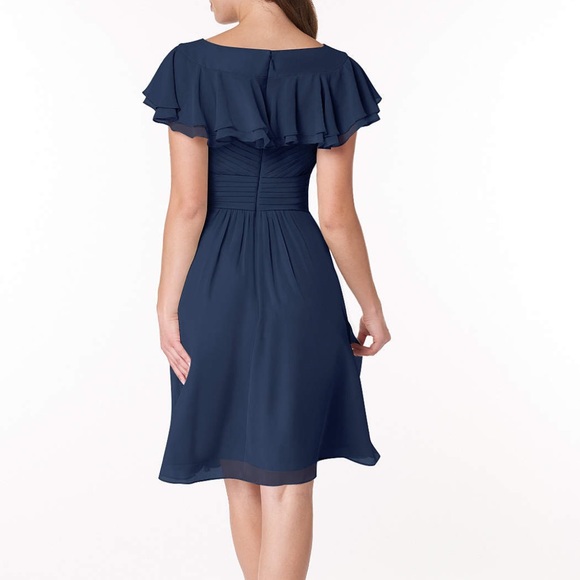AZAZIE HADLEY A-Line Pleated Chiffon Knee-Length Dress Dark Navy custom size - Picture 3 of 15